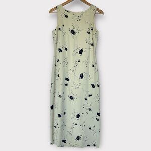 Vintage Petite Sophisticate Green Sheath Midi‎ Dress Sleeveless 100% Silk Sz 2